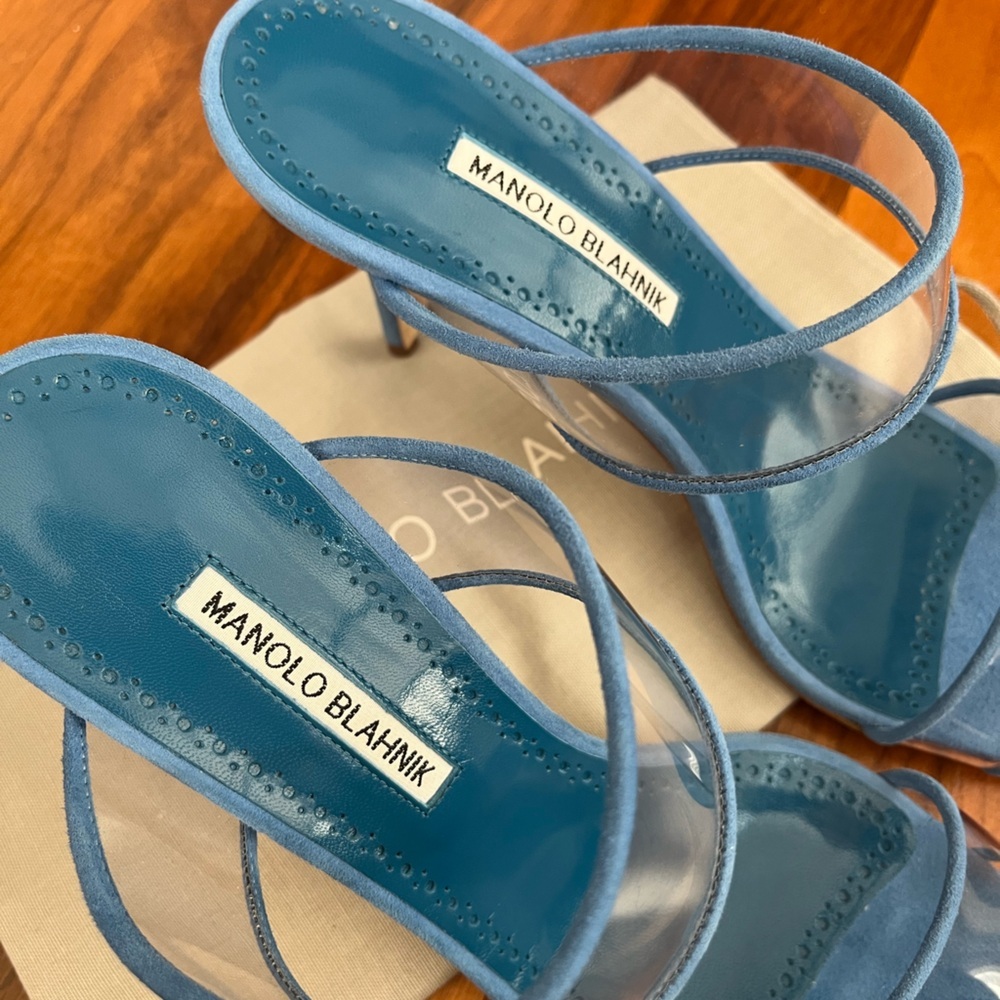 Manolo Blahnik Invymu 90 Vinyl & Suede Sandal, NEW - Picture 7 of 14